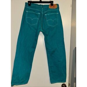 Levis 501 Button Fly Jeans Men's 34 x 26.5 Turquoise Teal relaxed Straight red t